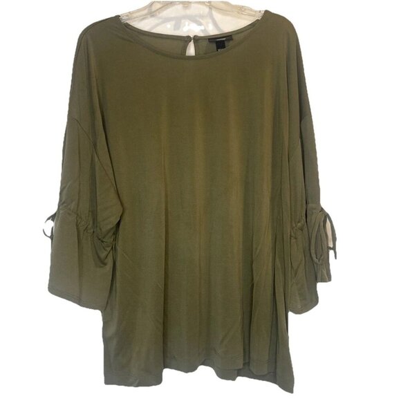 Mossimo Women’s Army Green Crew Neck 3/4 Tie Sleeve Blouse Top Sz XXL 2XL NEW - Picture 1 of 7
